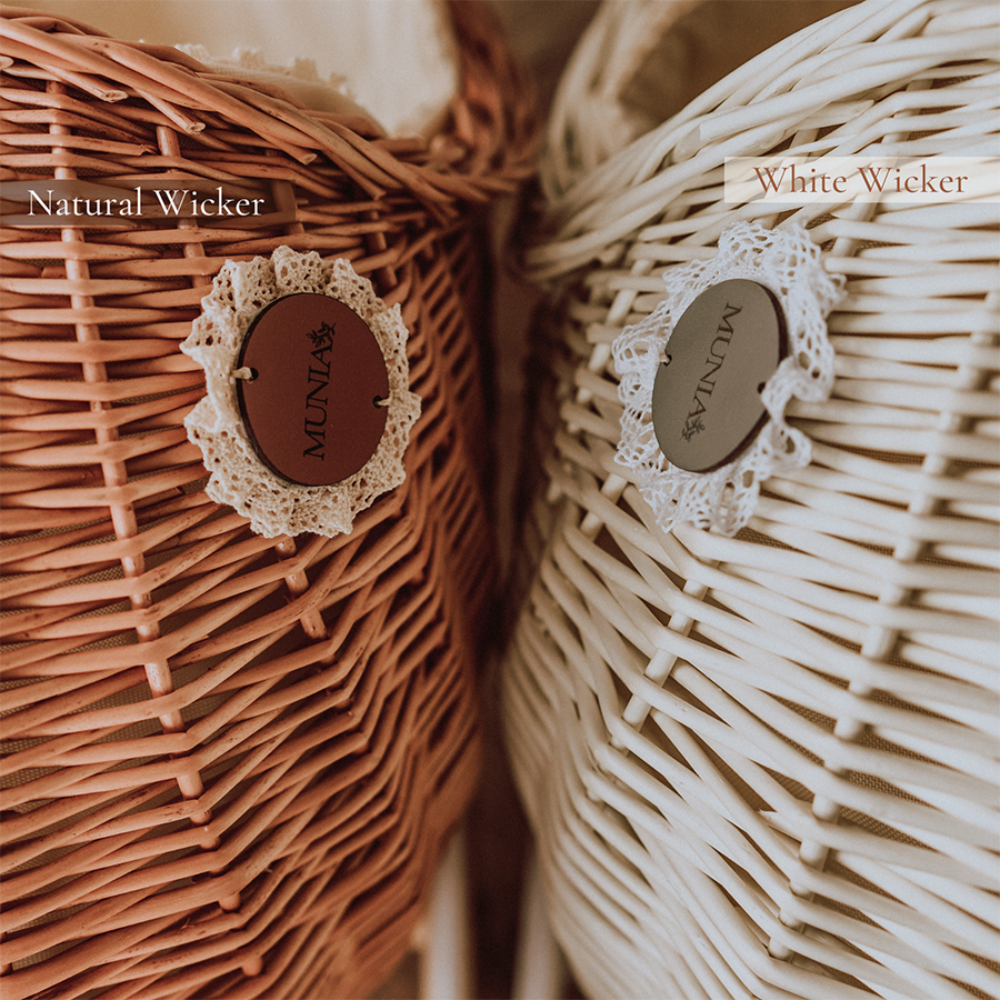 Wicker doll pram in natural color with berry bedding - LILI