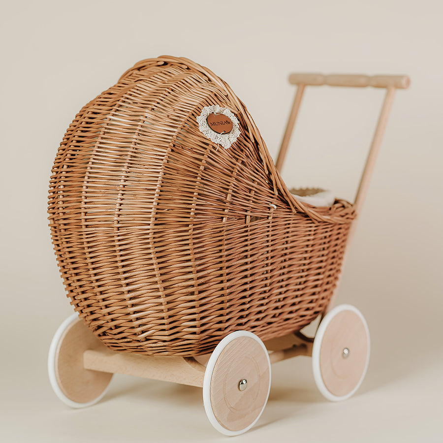 White wicker doll pram with floral bedding - LILI