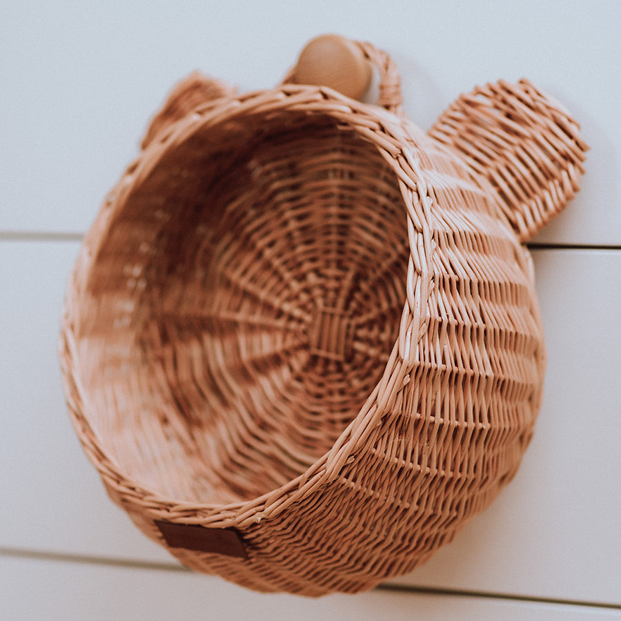 Teddy Bear Wicker Wall Hanging Basket