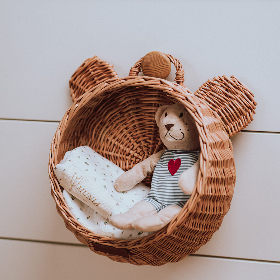 Teddy Bear Wicker Wall Hanging Basket